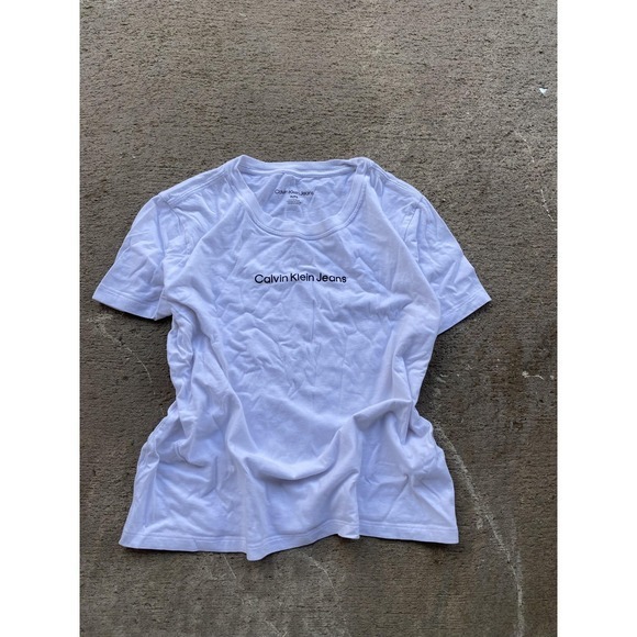 Calvin Klein Jeans Tops - VTG Calvin Klein Jeans‎ Shirt Womens Petite Large White Logo Graphic Tee Casual